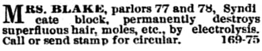 1888 Mrs. Blake electrolysis treatments