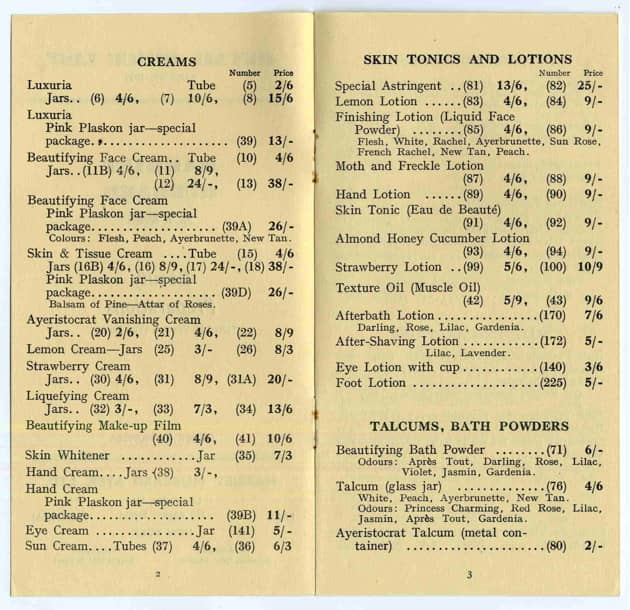 1939 Price List pages 2-3