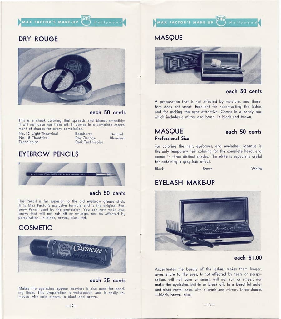 A Catalog of Max Factors Theatrical Make-Up pages 10, 11