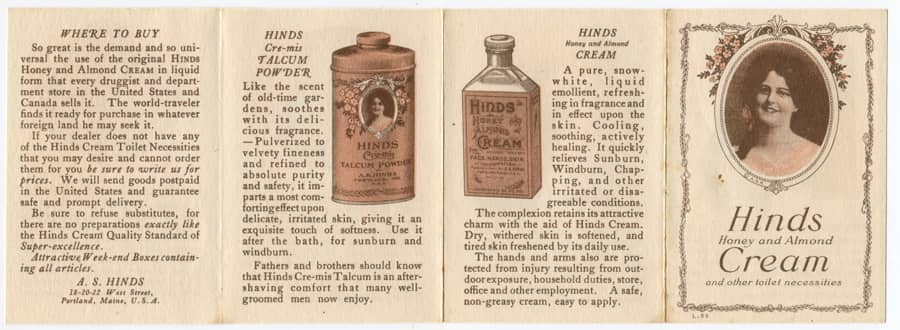 Hinds Honey and Almond Cream and Other Toilet Requisites Side 1