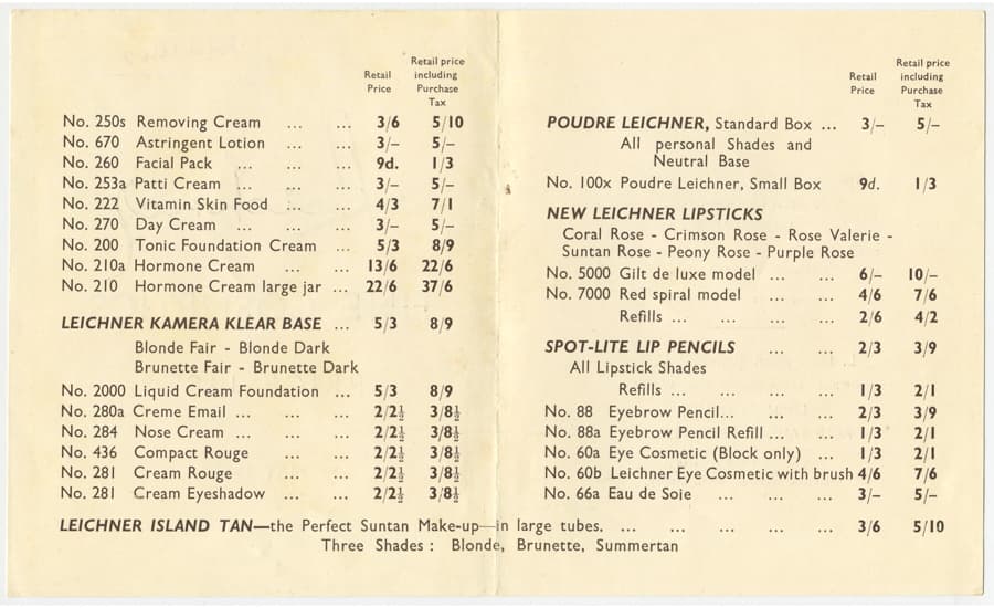 Fine Cosmetics May price list side 