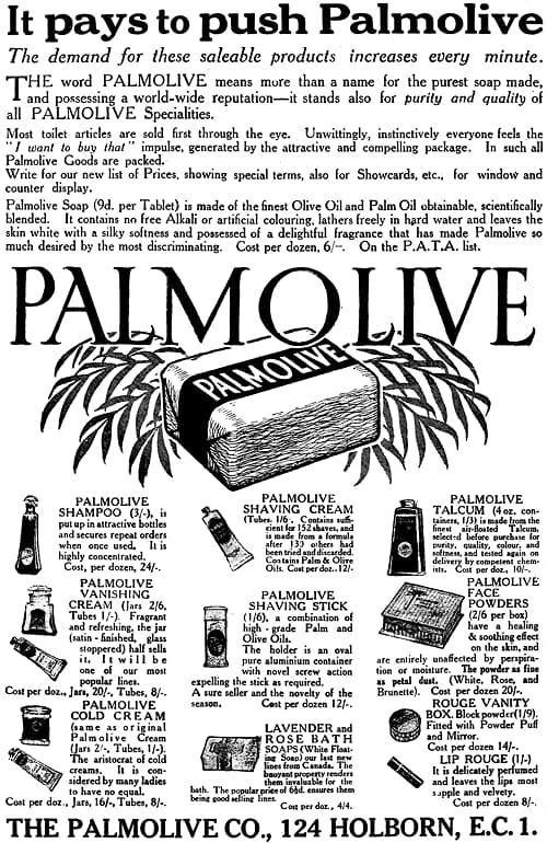 1919 Trade advertisement for Palmolive