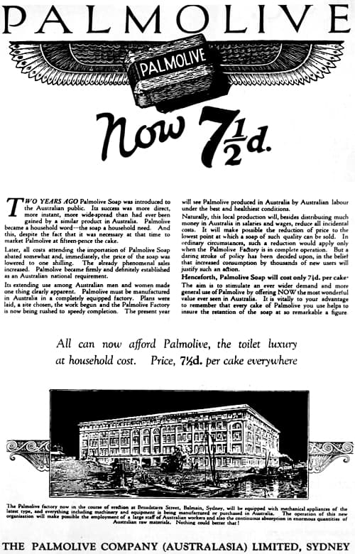 1923 Palmolive announcing a price drop in Palmolive soap