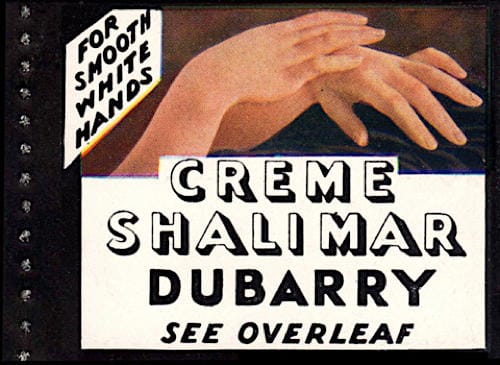 Cover of a stamp booklet advertising Creme Shalimar