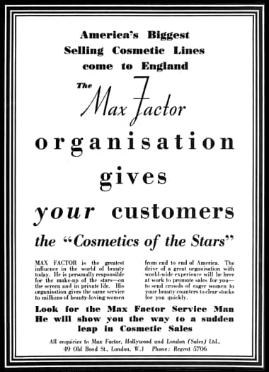 1936 Max Factor arrives in England