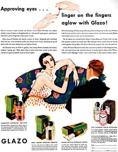 1931 Glazo Perfumed Nail Polish, Nicotine Remover, Cuticle Remover Creme, and Twin Pack