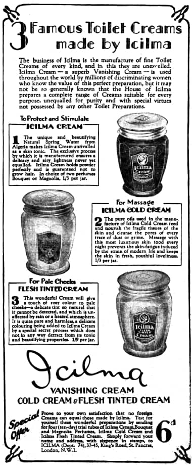 1928 Icilma Vanishing, Cold and Flesh-Tinted Cream