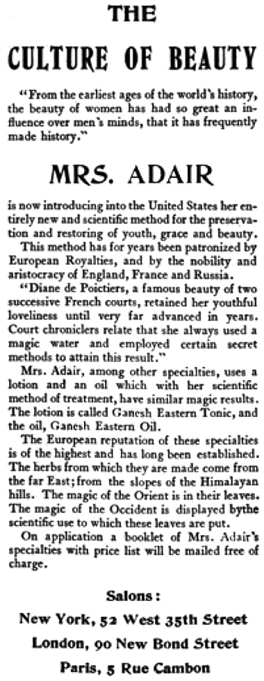 1903 Eleanor Adair salons in London, Paris and New York