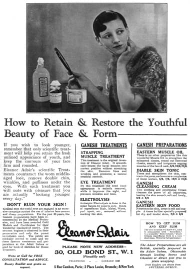 1927 Eleanor Adair treatments and preparations