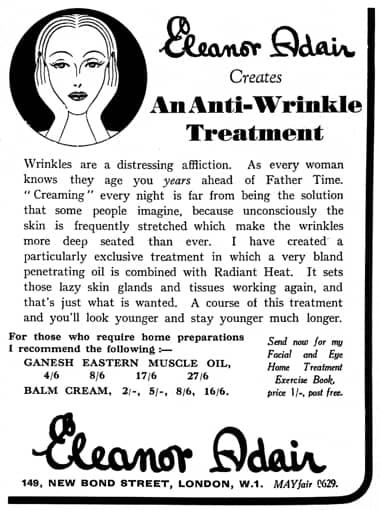 1937 Eleanor Adair Anti-Wrinkle Treatment