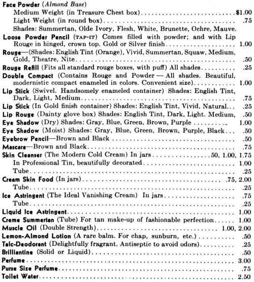 1931 Princess Pat product list