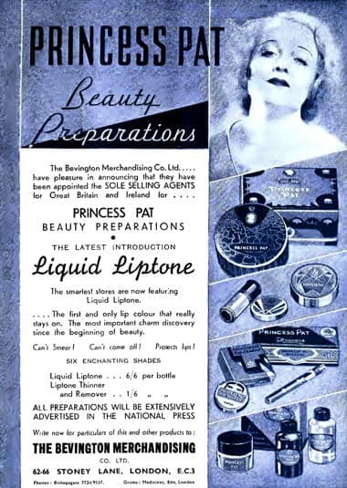 1939 Princess Pat product range