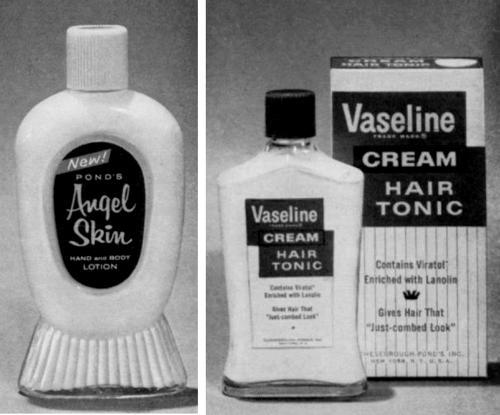 1957 Angel Skin Hand Lotion and Vaseline Hair Tonic in new packaging