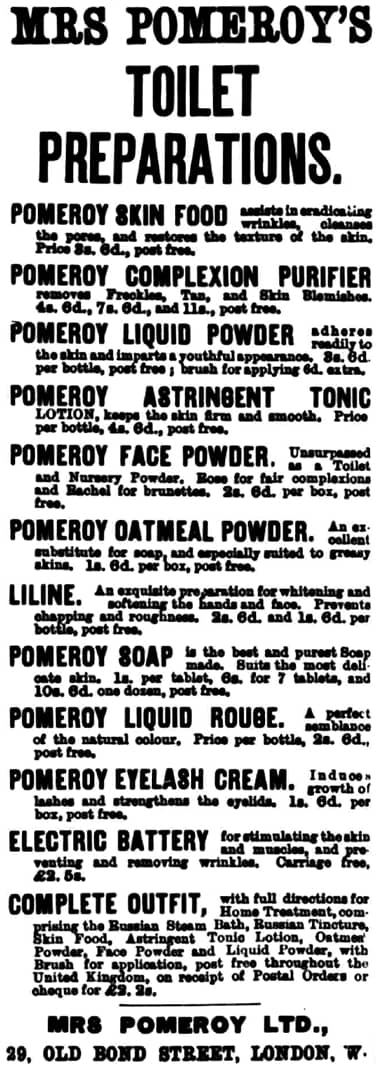 1899 Mrs Pomeroy toilet Preparations