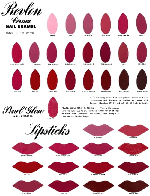 1940 Revlon shade chart