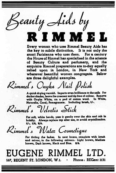 1934 Rimmel Onyka Nail Polish, Velvetis Stick, and Water Cosmetique