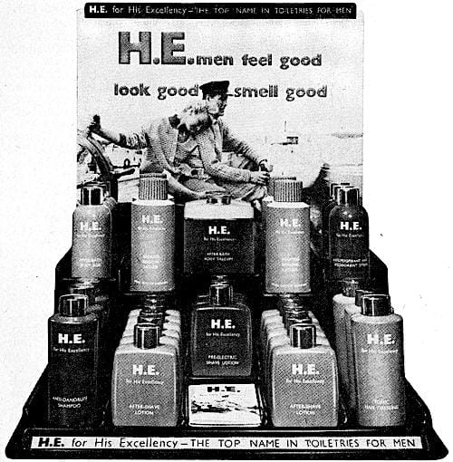 1960 Display stand for H.E. toiletries for Men