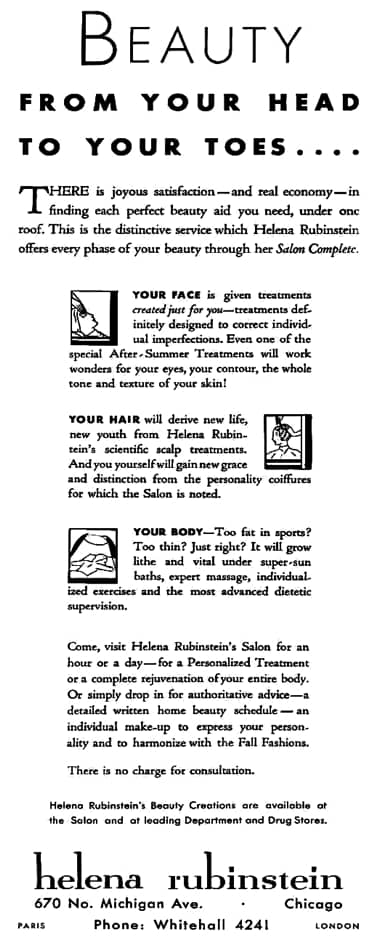 1931 Rubinstein face hair and body treatments