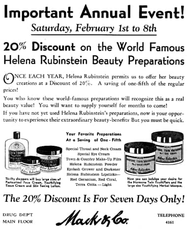 1936 Helena Rubinstein annual sale