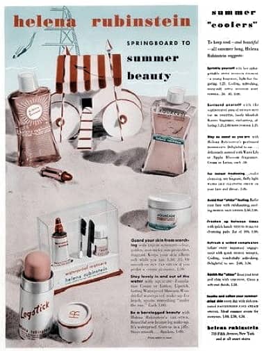 1942 Rubinstein water-resistant and sun-protective cosmetics