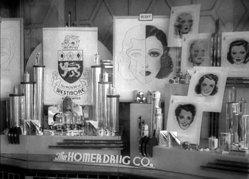1937 Westmore display at a Homer Drug Company store