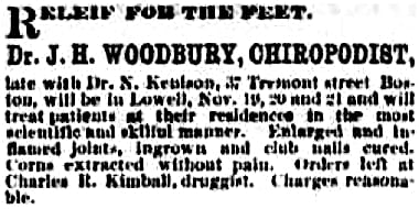 1874 Dr J. H. Woodbury Chiropodist