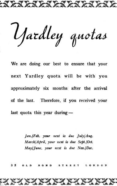 1945 Yardley trade advertisement