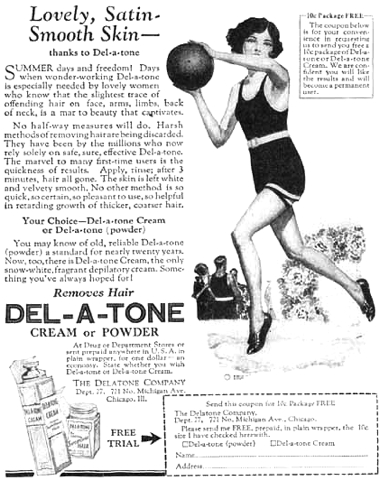 1926 Delatone powder and cream depilatory