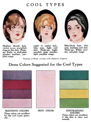 1928 Blended and contrasted dress colours suggested for cool types