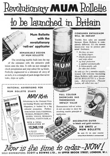 1956 Trade advertisement for Rollette in Britain