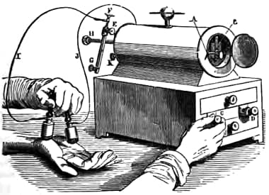 Duchenne induction coil and electrodes