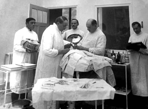 Serge Voronoff removing testes from a chimpanzee