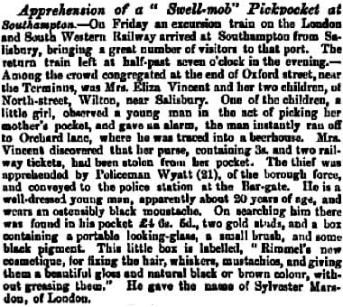 1859 Newspaper report of the takings of a pickpocket