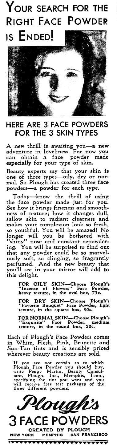 1930 Plough Face Powders for 3 skin types