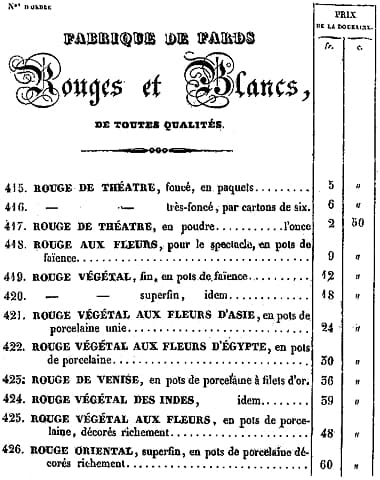 1829 Rouges listed in a French catalogue