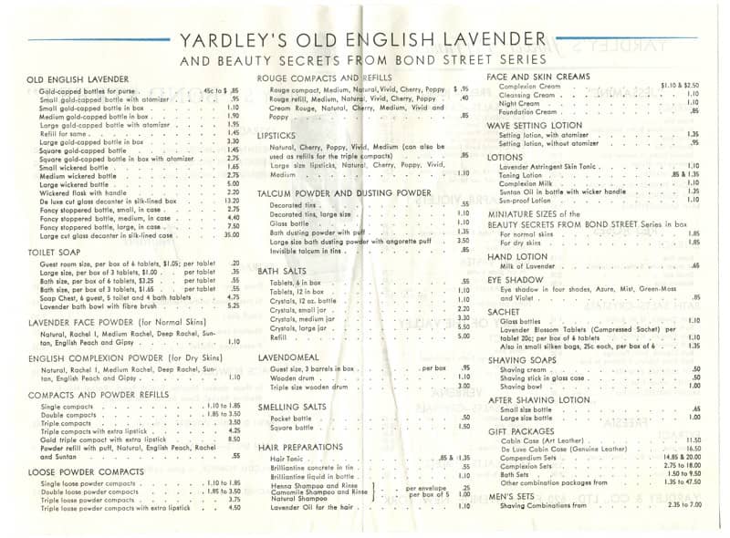 1937 Price List Side 2