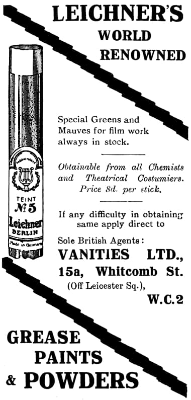 1922 Leichner Special Greens and Mauves for film work