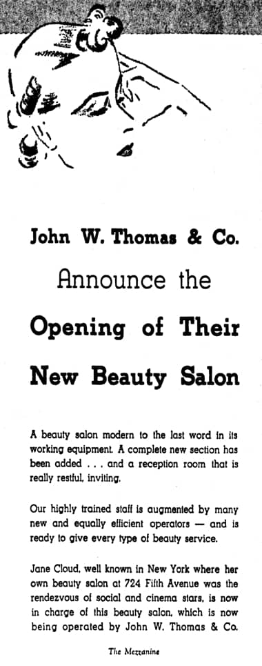 1935 Jane Coud salon in John W. Thomas