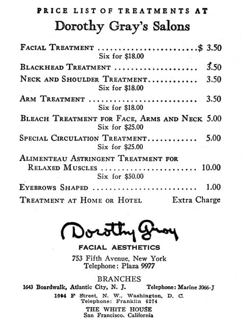1926 Dorothy Gray Treatments