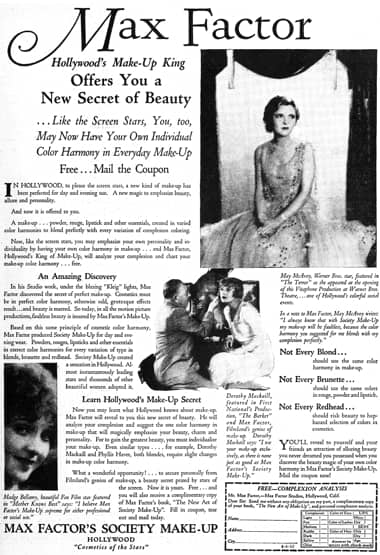 1929 Max Factor Society Make-up Hollywood