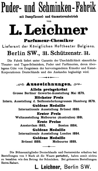 1890 Leichner awards from international exhibitions