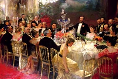 Painting of a banquet being held at the Villa Leichner