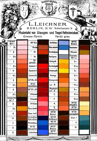 1903 Colour card for Leichner greasepaints