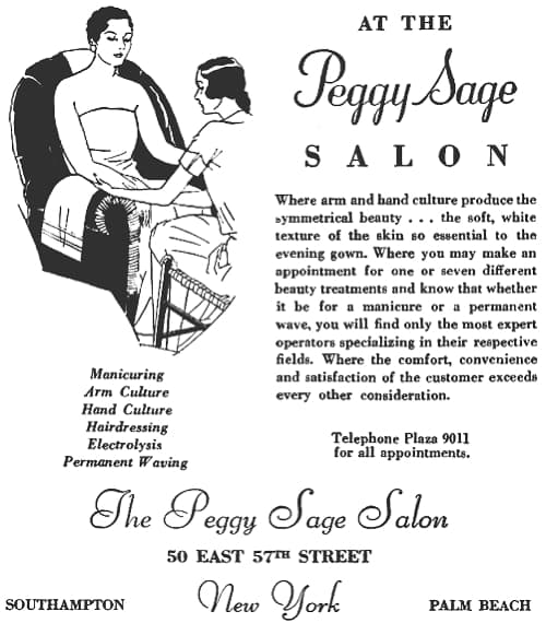 1929 Peggy Sage salon services