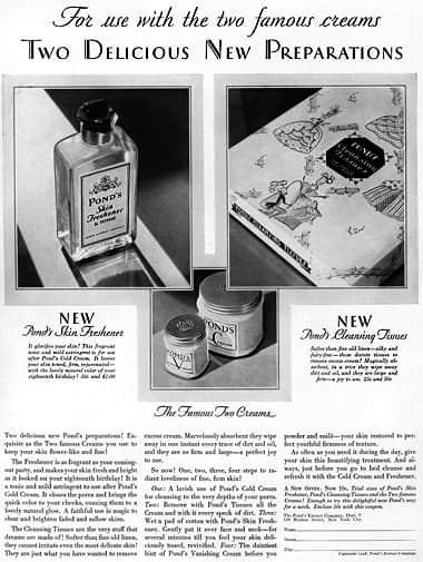 1928 Ponds Skin Tissues and Skin Freshener