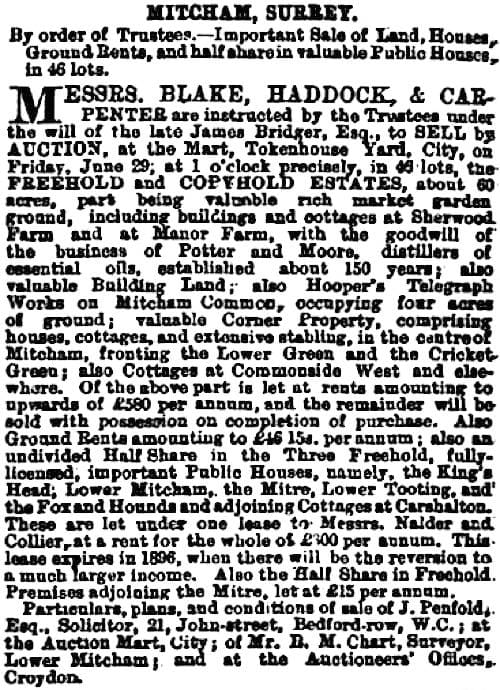 1888 Auction notice for the estate of James Bridger