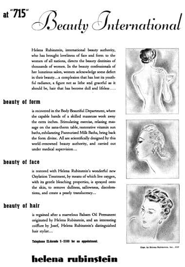 1937 Helena Rubinstein treatments