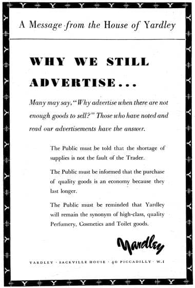 1941 Yardley industry advertisement