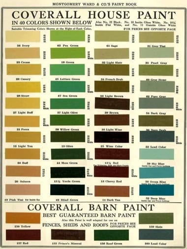 1915 Montgomery Ward Coverall Paints Colour Chart