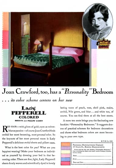 1929 Pepperell Manufacturing Company using colour to personalise a bedroom